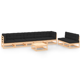 Muebles de jardín 8 pzas y cojines madera maciza pino