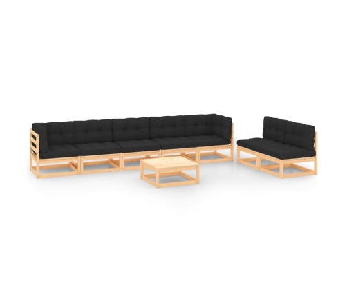 Muebles de jardín 8 pzas y cojines madera maciza pino