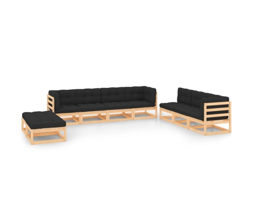 Juego de muebles de jardín 9 pzas y cojines madera maciza pino