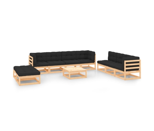 Juego de muebles de jardín 10 pzas y cojines madera maciza pino