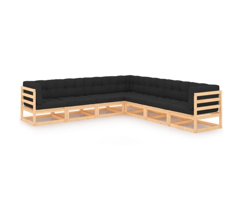 Juego de muebles de jardín 7 pzas y cojines madera maciza pino