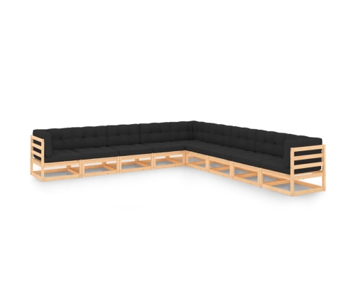 Juego de muebles de jardín 9 pzas y cojines madera maciza pino