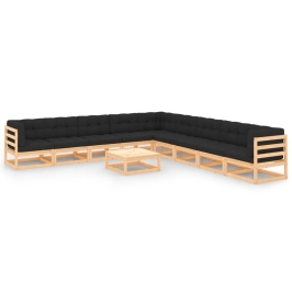 Juego de muebles de jardín 10 pzas y cojines madera maciza pino