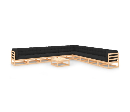 Juego de muebles de jardín 11 pzas y cojines madera maciza pino