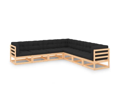 Juego de muebles de jardín 7 pzas y cojines madera maciza pino