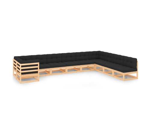 Muebles de jardín 10 pzas cojines antracita madera maciza pino