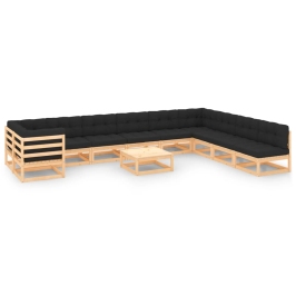 Muebles de jardín 11 pzas cojines antracita madera maciza pino