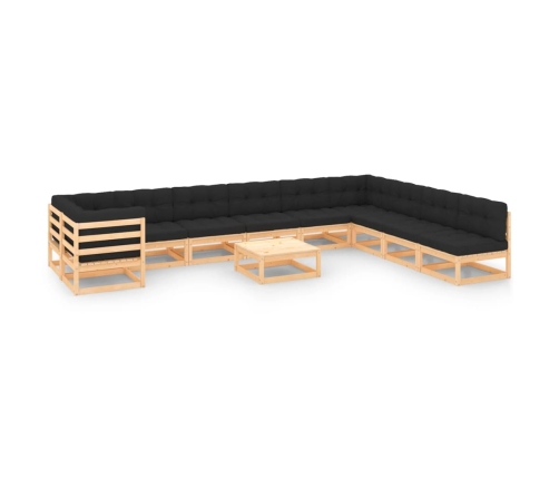 Muebles de jardín 11 pzas cojines antracita madera maciza pino