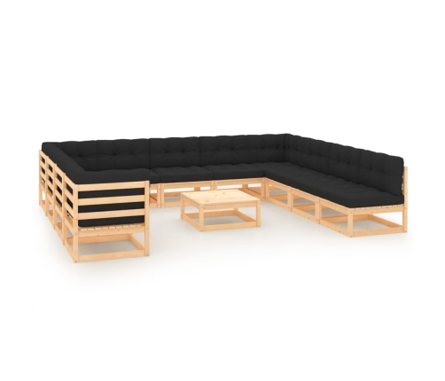 Muebles de jardín 12 pzas con cojines antracita madera maciza