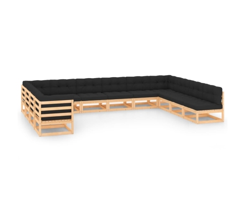 Muebles de jardín 12 pzas con cojines antracita madera maciza