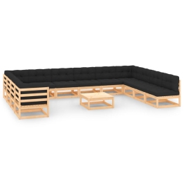 Muebles de jardín 13 pzas con cojines antracita madera maciza
