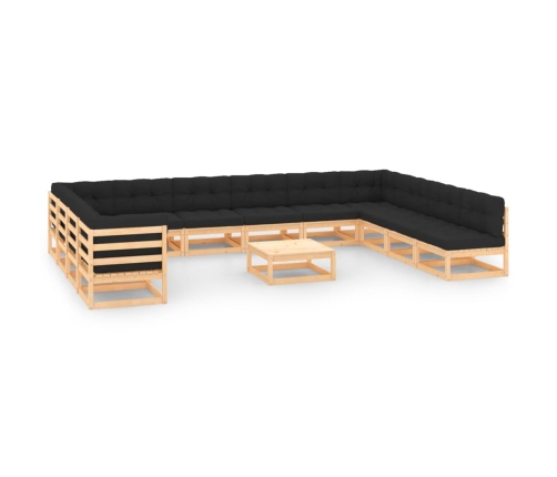 Muebles de jardín 13 pzas con cojines antracita madera maciza