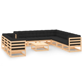 Muebles de jardín 11 pzas cojines antracita madera maciza pino