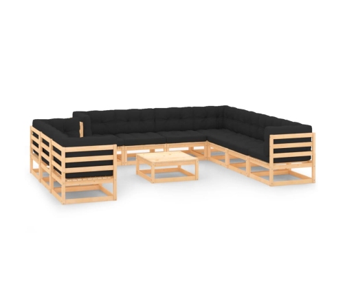 Muebles de jardín 11 pzas cojines antracita madera maciza pino