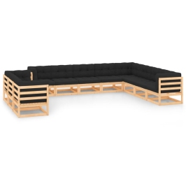 Muebles de jardín 11 pzas cojines antracita madera maciza pino