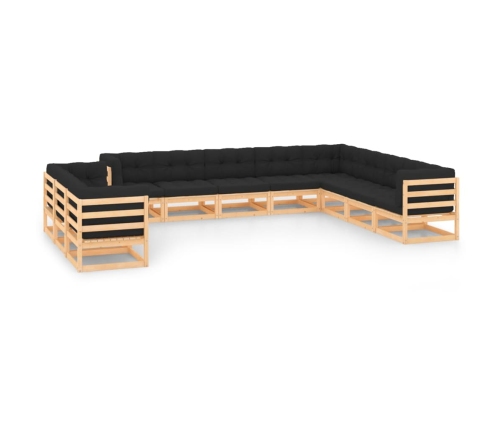 Muebles de jardín 11 pzas cojines antracita madera maciza pino