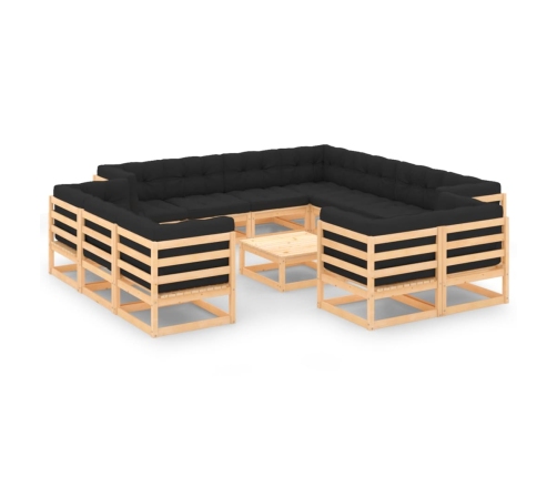 Muebles de jardín 13 pzas con cojines antracita madera maciza