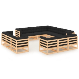 Muebles de jardín 13 pzas con cojines antracita madera maciza