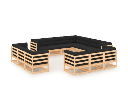 Muebles de jardín 13 pzas con cojines antracita madera maciza