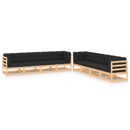 Muebles de jardín 8 pzas y cojines antracita madera maciza pino
