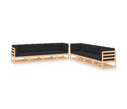 Muebles de jardín 8 pzas y cojines antracita madera maciza pino