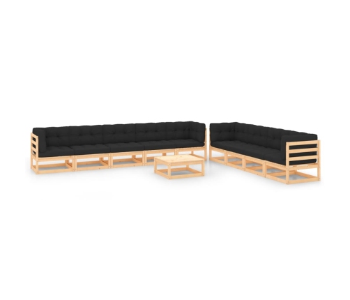 Muebles de jardín 10 pzas cojines antracita madera maciza pino