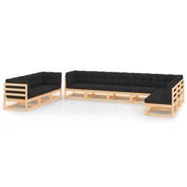 Muebles de jardín 10 pzas cojines antracita madera maciza pino