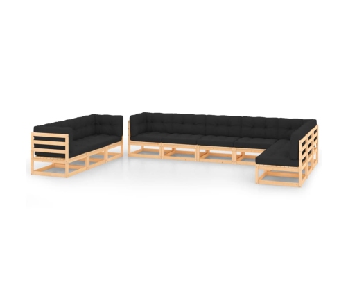 Muebles de jardín 10 pzas cojines antracita madera maciza pino