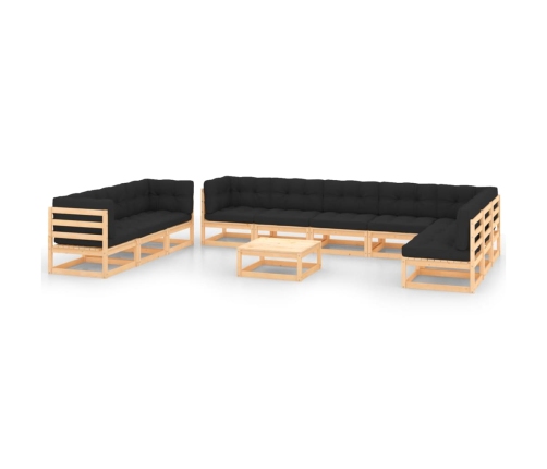 Muebles de jardín 11 pzas cojines antracita madera maciza pino