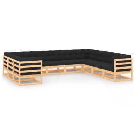 Muebles de jardín 10 pzas cojines antracita madera maciza pino