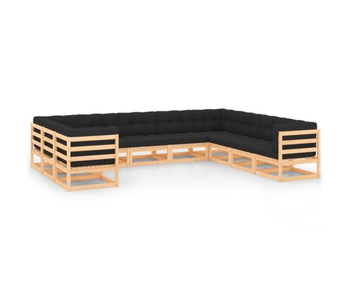 Muebles de jardín 10 pzas cojines antracita madera maciza pino