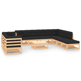 Muebles de jardín 11 pzas cojines antracita madera maciza pino