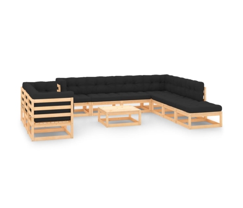 Muebles de jardín 11 pzas cojines antracita madera maciza pino