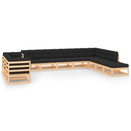 Muebles de jardín 11 pzas cojines antracita madera maciza pino