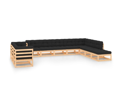 Muebles de jardín 11 pzas cojines antracita madera maciza pino