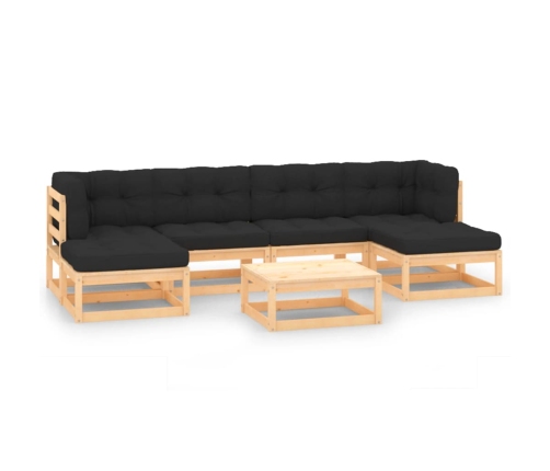 Muebles de jardín 7 pzas y cojines antracita madera maciza pino
