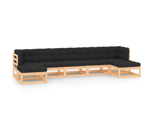 Muebles de jardín 7 pzas y cojines antracita madera maciza pino