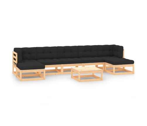 Muebles de jardín 8 pzas y cojines antracita madera maciza pino