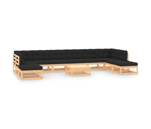 Muebles de jardín 11 pzas cojines antracita madera maciza pino