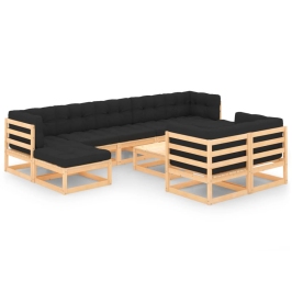 Muebles de jardín 10 pzas cojines antracita madera maciza pino