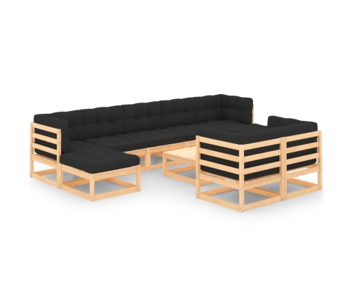 Muebles de jardín 10 pzas cojines antracita madera maciza pino