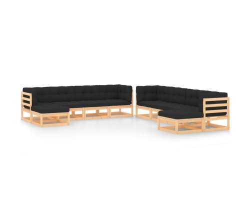 Muebles de jardín 10 pzas cojines antracita madera maciza pino