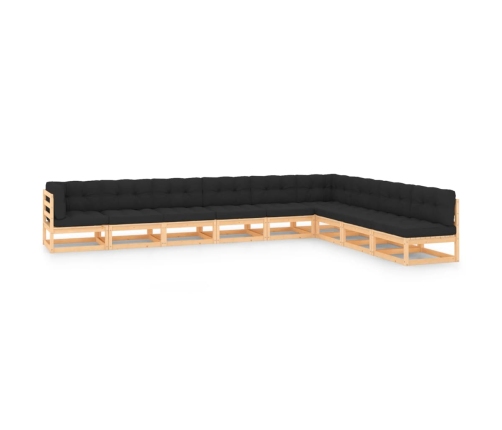 Muebles de jardín 9 pzas y cojines antracita madera maciza pino