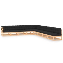 Muebles de jardín 9 pzas y cojines antracita madera maciza pino