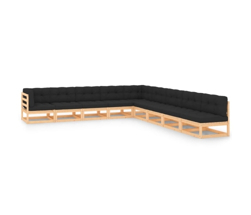 Muebles de jardín 9 pzas y cojines antracita madera maciza pino
