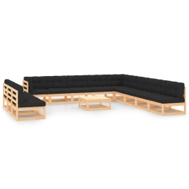 Muebles de jardín 13 pzas con cojines antracita madera maciza