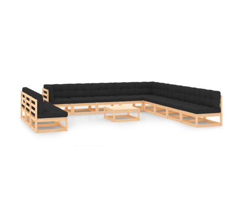 Muebles de jardín 13 pzas con cojines antracita madera maciza