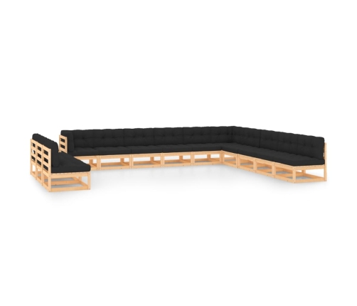 Muebles de jardín 13 pzas con cojines antracita madera maciza