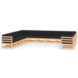 Muebles de jardín 13 pzas con cojines antracita madera maciza
