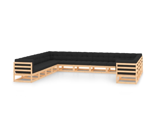 Muebles de jardín 13 pzas con cojines antracita madera maciza